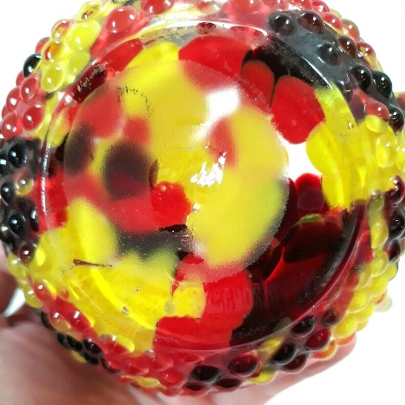 1920s Czech Art Glass Basket FRANZ WELZ Twisted Thorn Loop Red Yellow Black BOHO - Picture 9 of 12